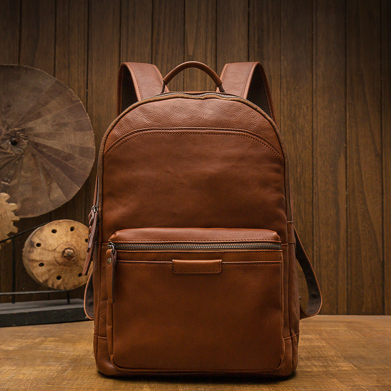 Men's backpack handmade cowhide genuine leather simple casual quality travel bag