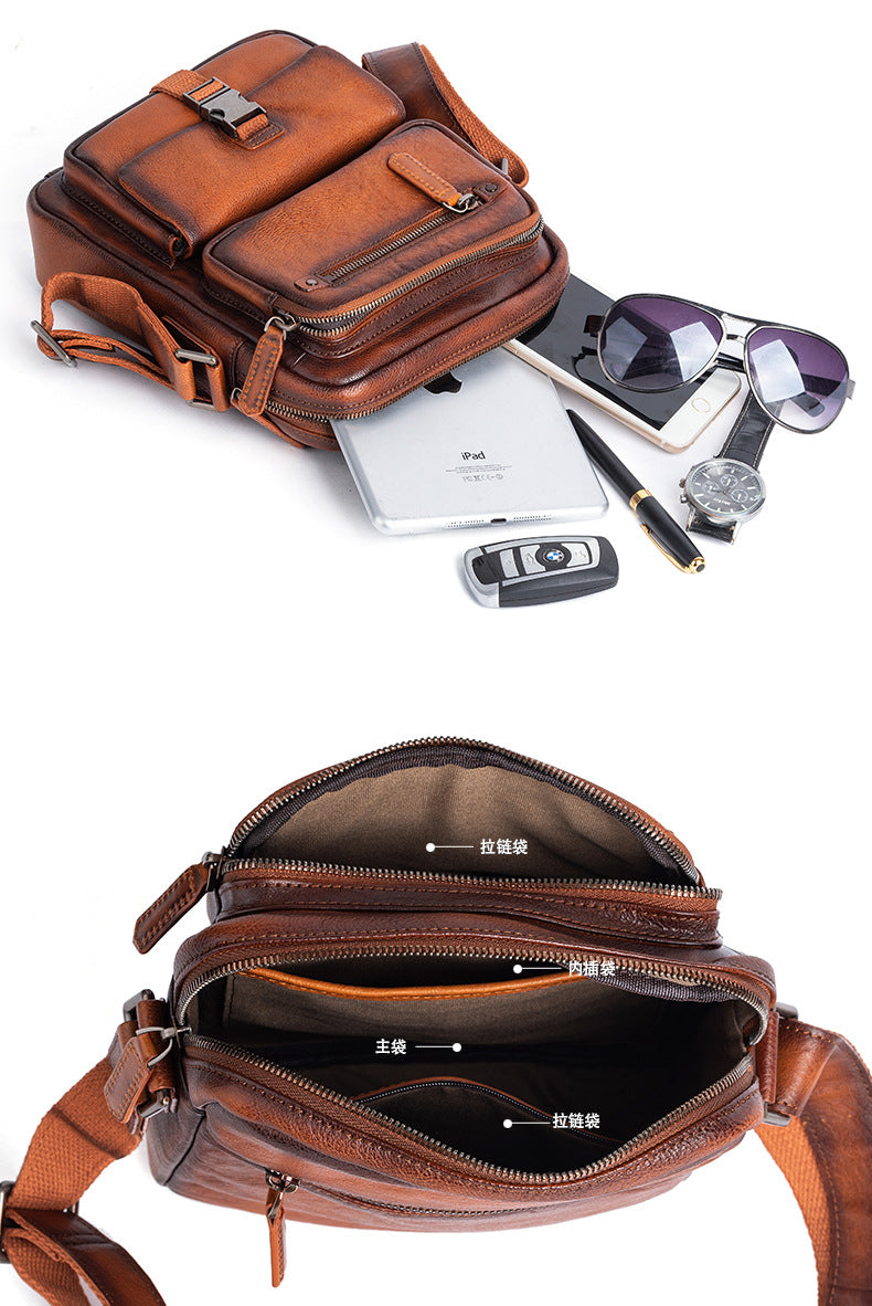 Men's Shoulder Bag Genuine Cowhide Leather Business Casual Crossbody Bag for Men