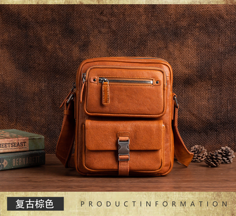 Men's Shoulder Bag Genuine Cowhide Leather Business Casual Crossbody Bag for Men