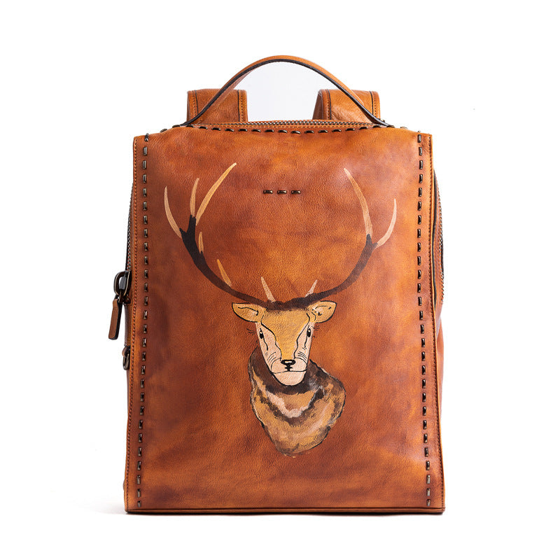 Men's backpack cowhide genuine leather unique fashion travel bag