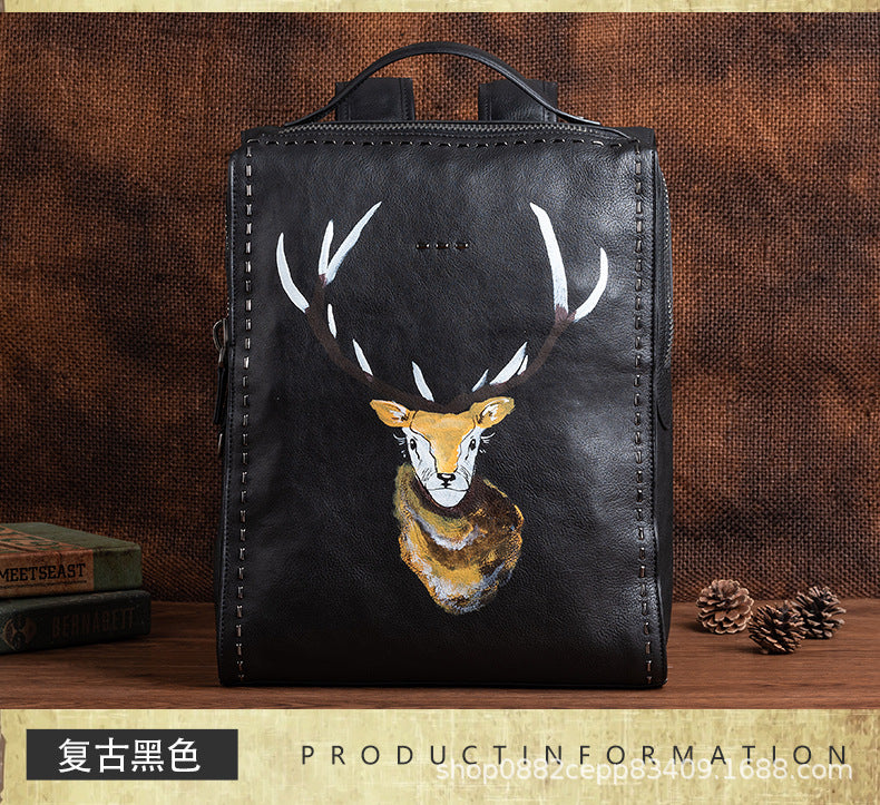 Men's backpack cowhide genuine leather unique fashion travel bag