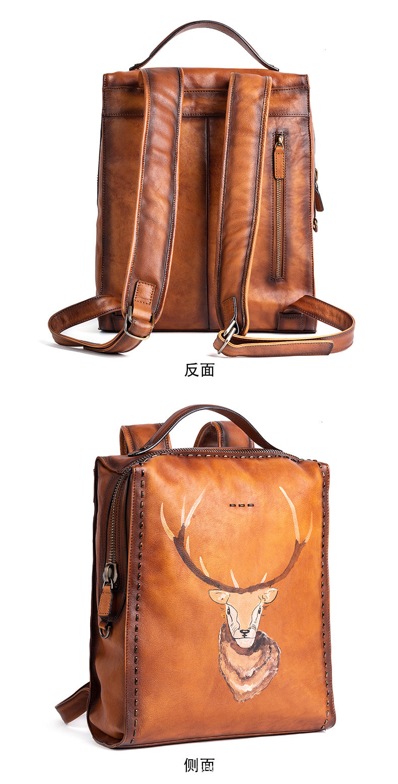Men's backpack cowhide genuine leather unique fashion travel bag