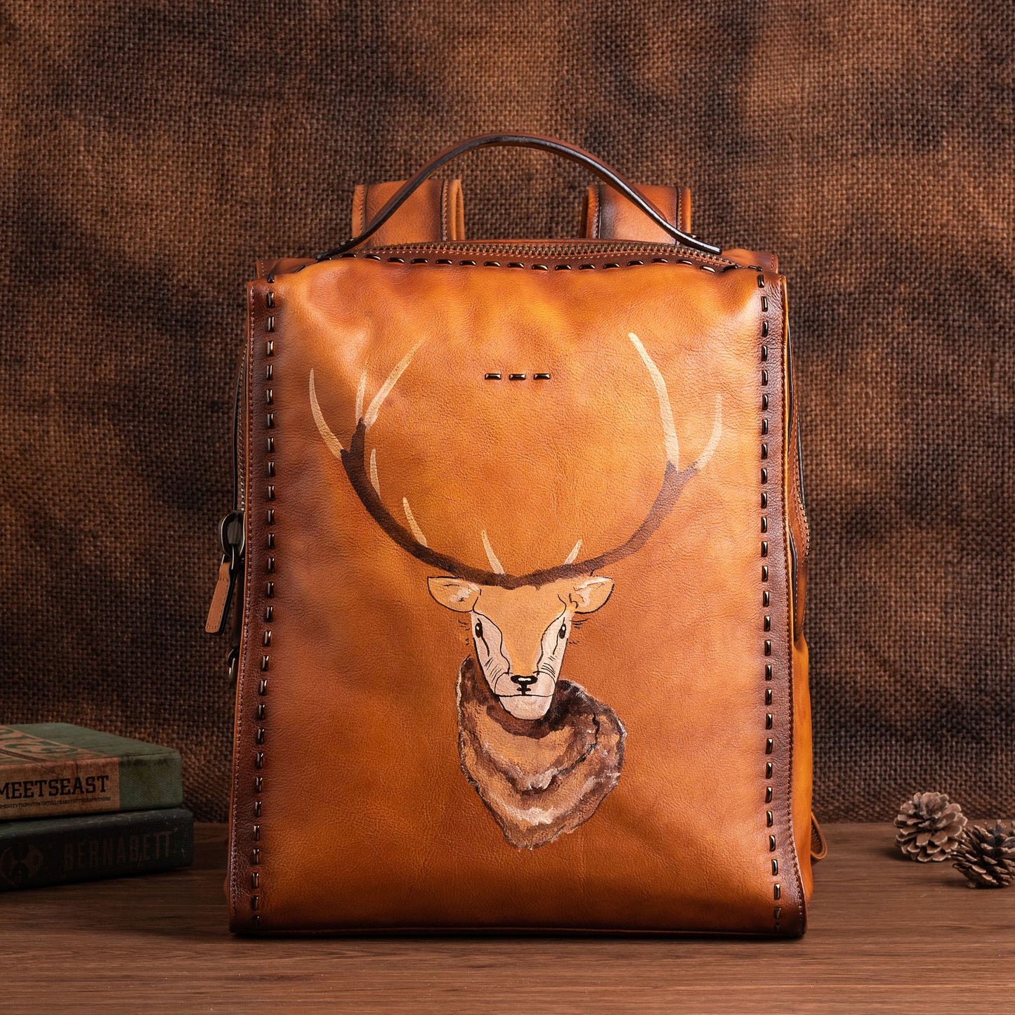 Men's backpack cowhide genuine leather unique fashion travel bag