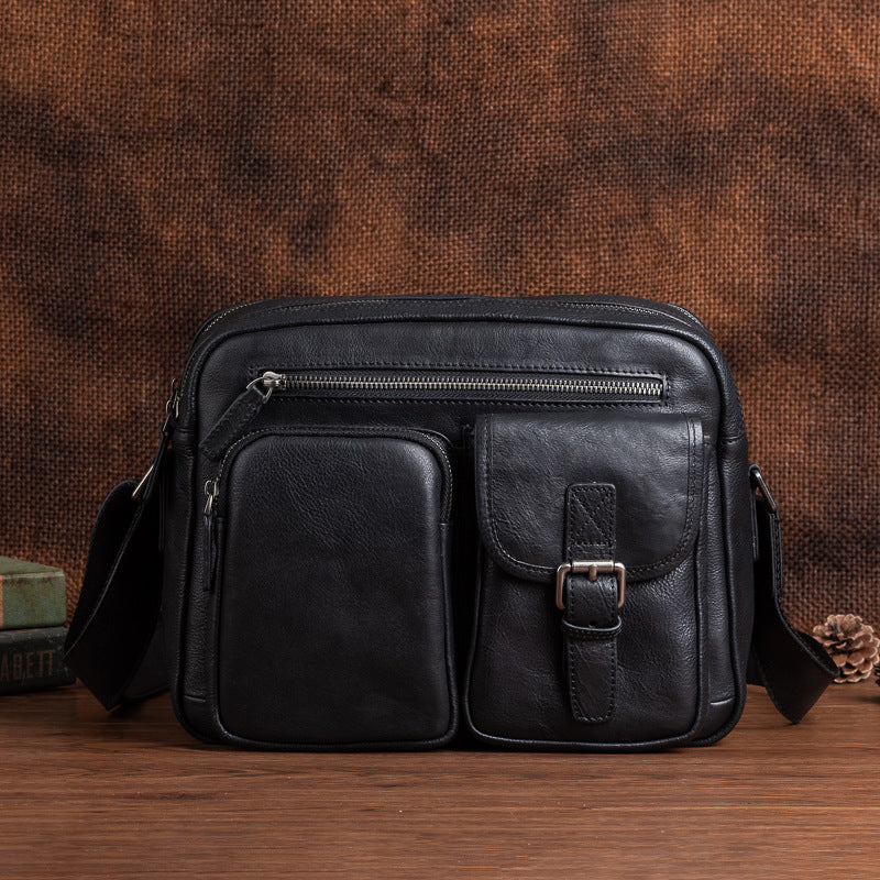 Men's Shoulder Bag Genuine Cowhide Leather Casual Manually Colored Men's Crossbody Bag