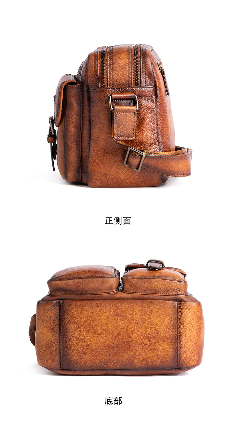 Men's Shoulder Bag Genuine Cowhide Leather Casual Manually Colored Men's Crossbody Bag