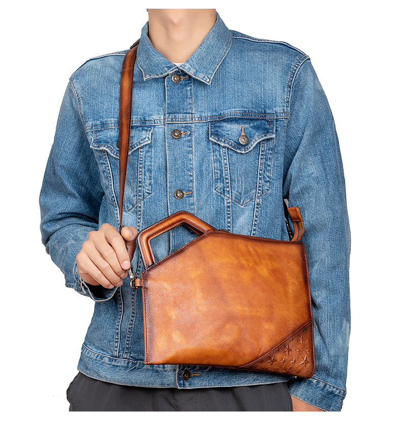 Men's Clutch Bag Cowhide Unique Casual Men's Crossbody Bag Handbag