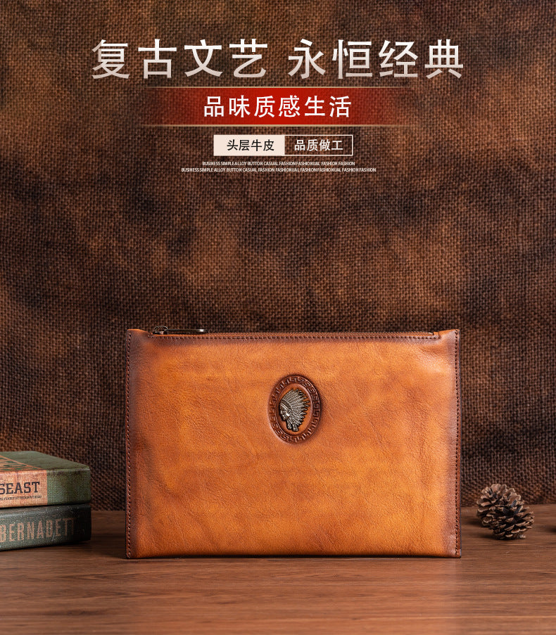 Men's Clutch Bag Genuine Cowhide Leather Casual Men's Handbag