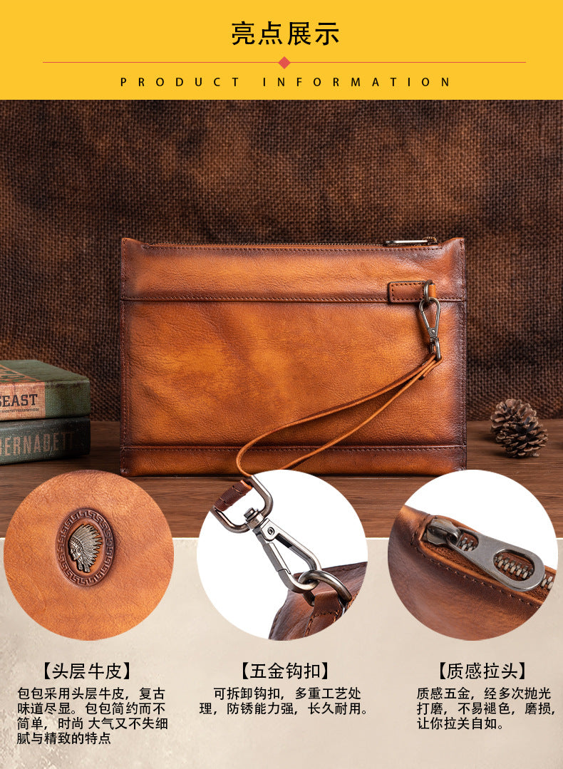 Men's Clutch Bag Genuine Cowhide Leather Casual Men's Handbag
