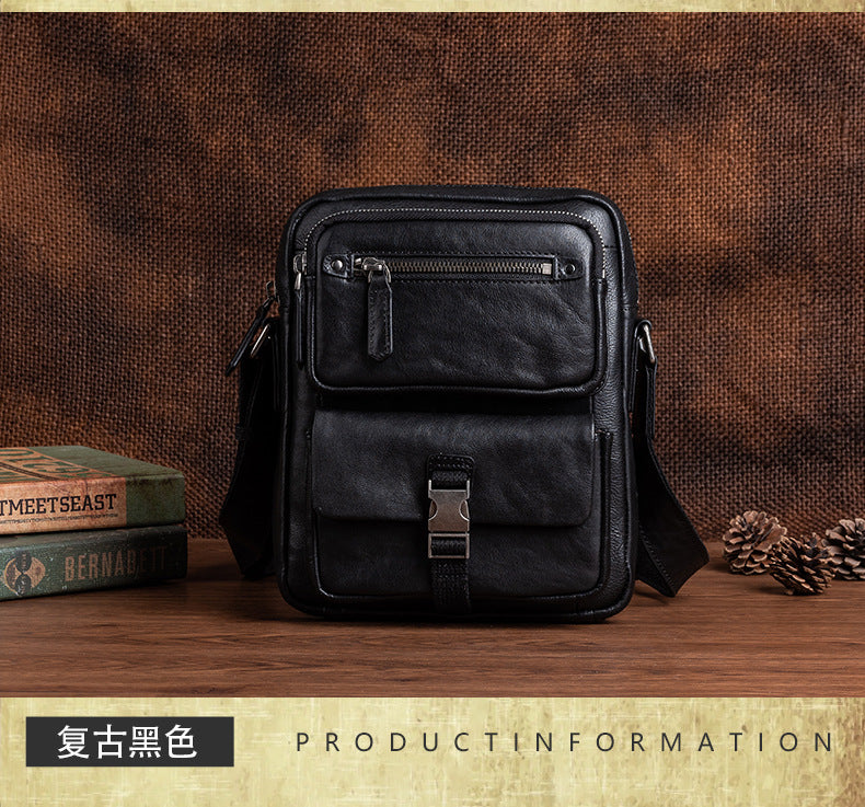 Men's Shoulder Bag Genuine Cowhide Leather Business Casual Crossbody Bag for Men