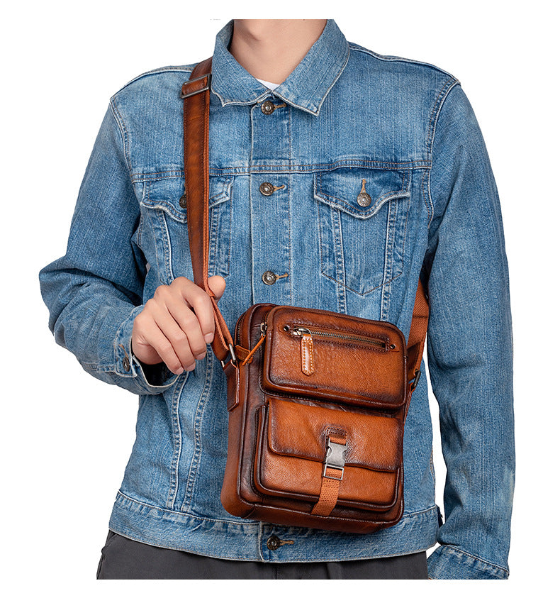 Men's Shoulder Bag Genuine Cowhide Leather Business Casual Crossbody Bag for Men
