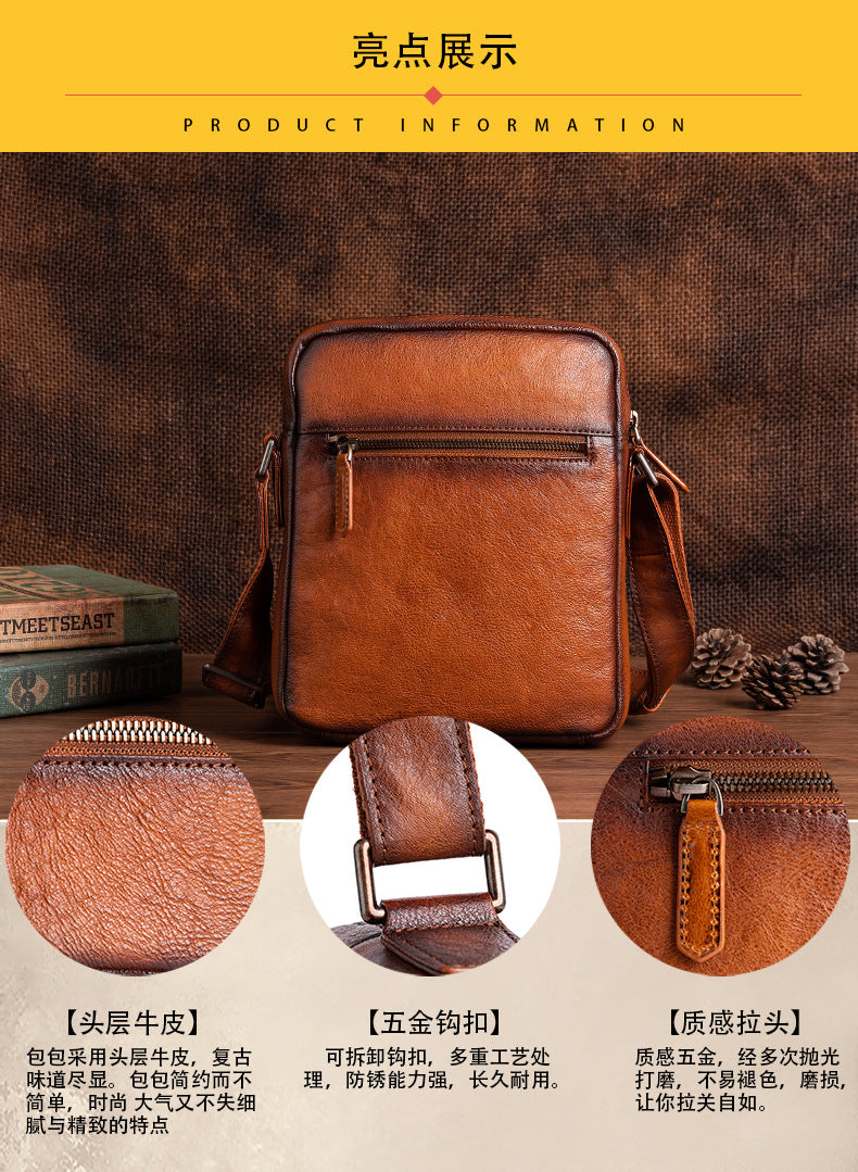 Men's Shoulder Bag Genuine Cowhide Leather Business Casual Crossbody Bag for Men
