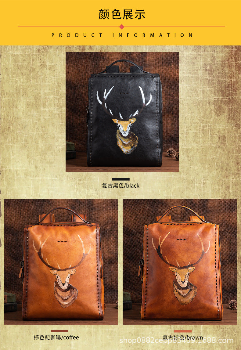Men's backpack cowhide genuine leather unique fashion travel bag