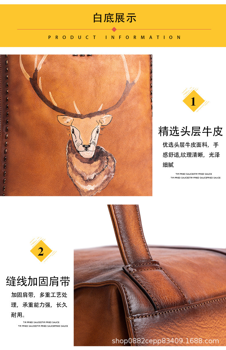 Men's backpack cowhide genuine leather unique fashion travel bag