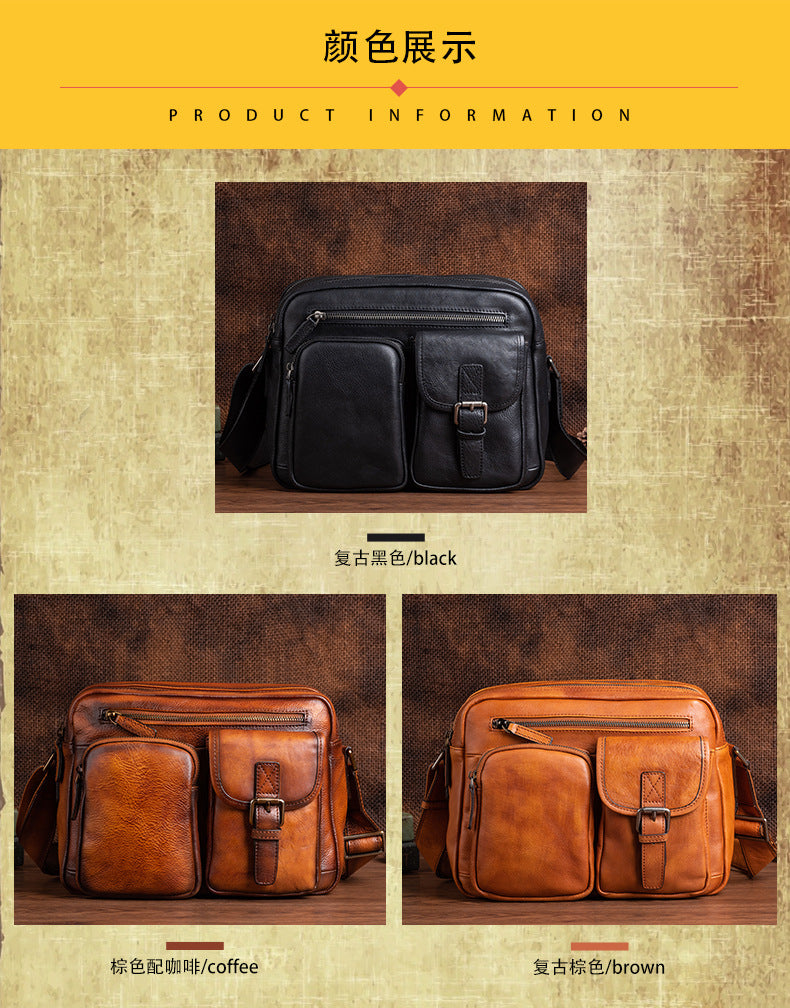 Men's Shoulder Bag Genuine Cowhide Leather Casual Manually Colored Men's Crossbody Bag