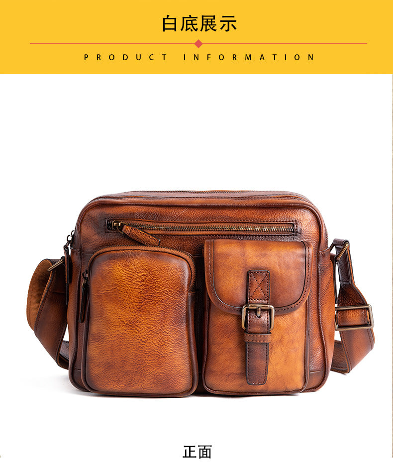 Men's Shoulder Bag Genuine Cowhide Leather Casual Manually Colored Men's Crossbody Bag