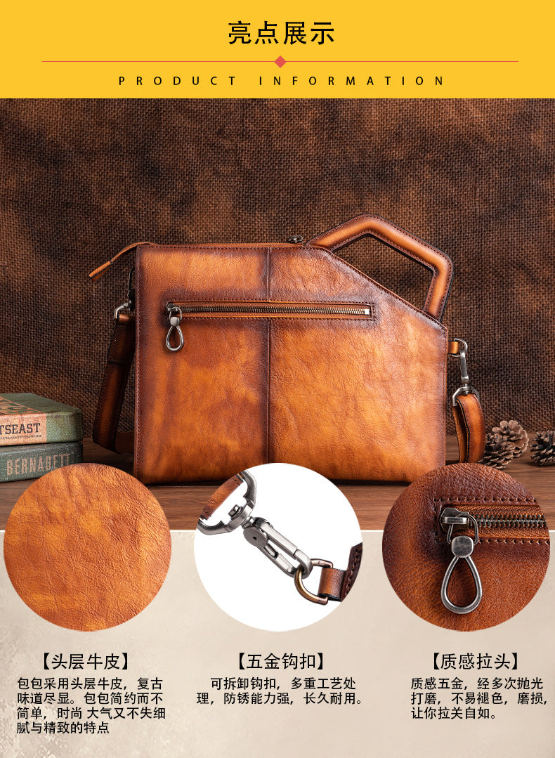 Men's Clutch Bag Cowhide Unique Casual Men's Crossbody Bag Handbag