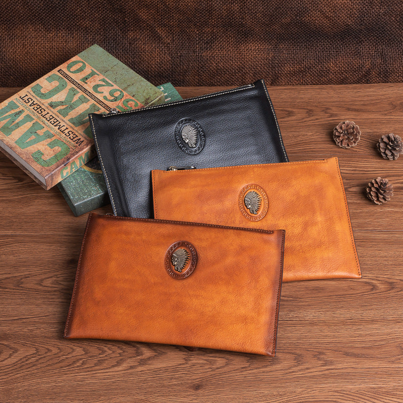 Men's Clutch Bag Genuine Cowhide Leather Casual Men's Handbag