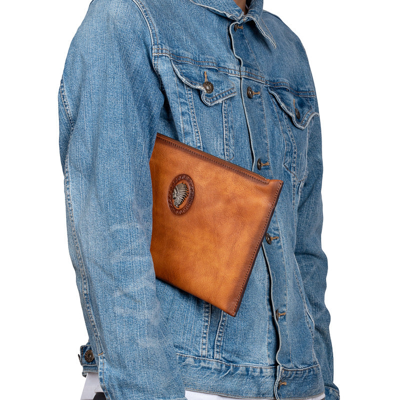 Men's Clutch Bag Genuine Cowhide Leather Casual Men's Handbag