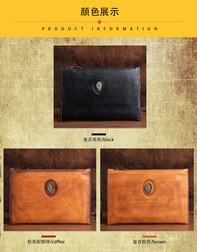 Men's Clutch Bag Genuine Cowhide Leather Casual Men's Handbag