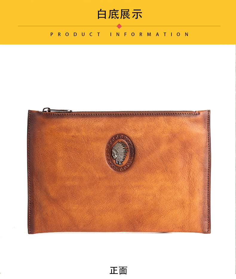 Men's Clutch Bag Genuine Cowhide Leather Casual Men's Handbag