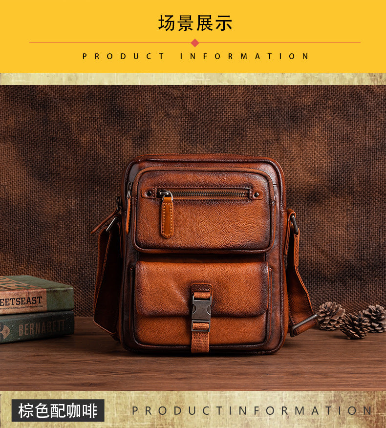 Men's Shoulder Bag Genuine Cowhide Leather Business Casual Crossbody Bag for Men