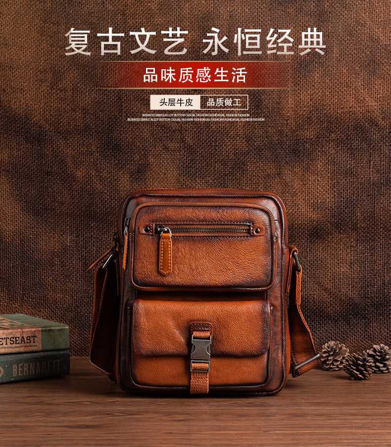 Men's Shoulder Bag Genuine Cowhide Leather Business Casual Crossbody Bag for Men