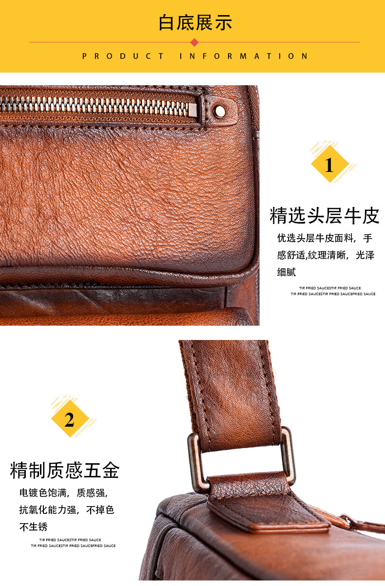 Men's Shoulder Bag Genuine Cowhide Leather Business Casual Crossbody Bag for Men