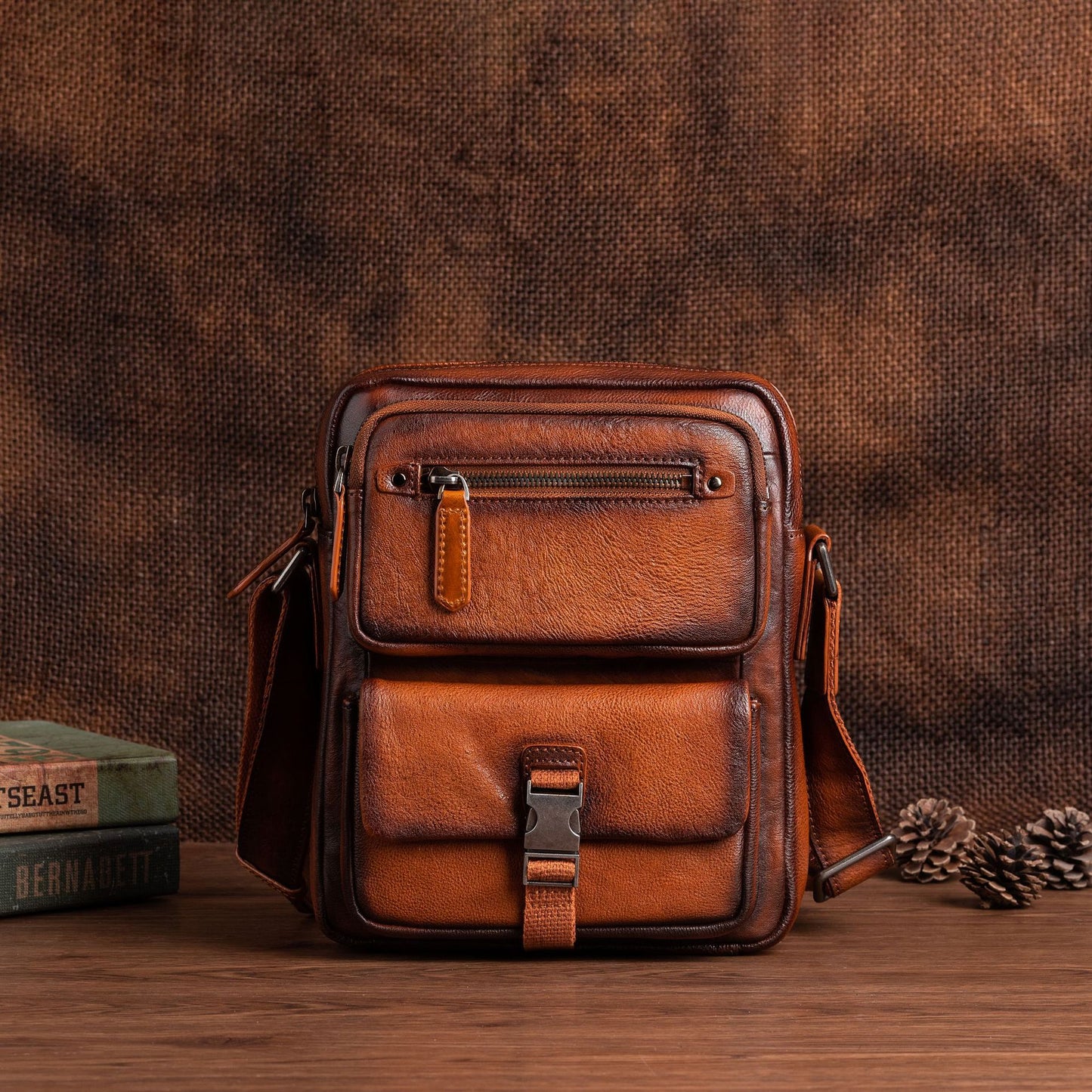 Men's Shoulder Bag Genuine Cowhide Leather Business Casual Crossbody Bag for Men