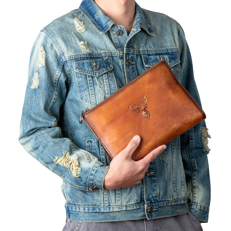Men's Clutch Bag Genuine Cowhide Leather Retro Casual Men's Handbag