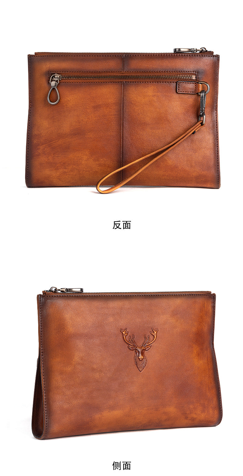 Men's Clutch Bag Genuine Cowhide Leather Retro Casual Men's Handbag