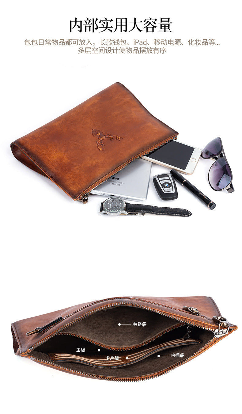 Men's Clutch Bag Genuine Cowhide Leather Retro Casual Men's Handbag