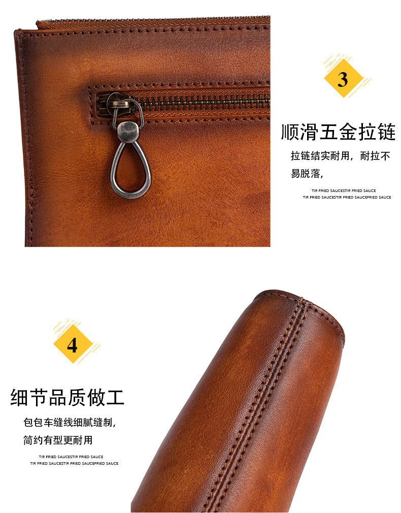 Men's Clutch Bag Genuine Cowhide Leather Retro Casual Men's Handbag