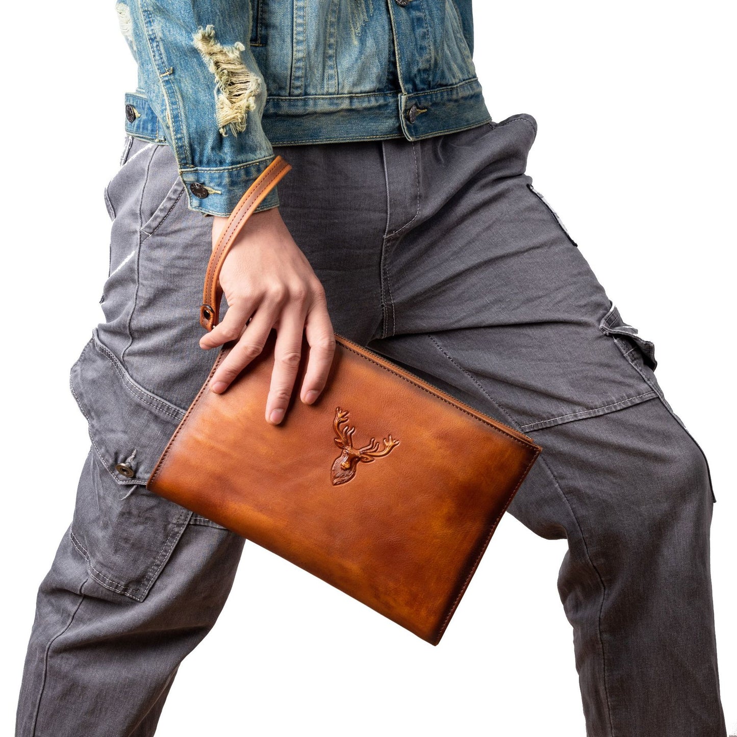Men's Clutch Bag Genuine Cowhide Leather Retro Casual Men's Handbag