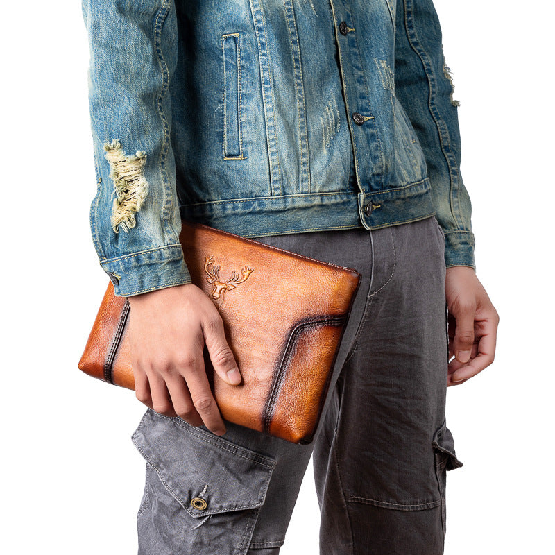 Men's Clutch Bag Genuine Cowhide Leather Casual Men's Handbag