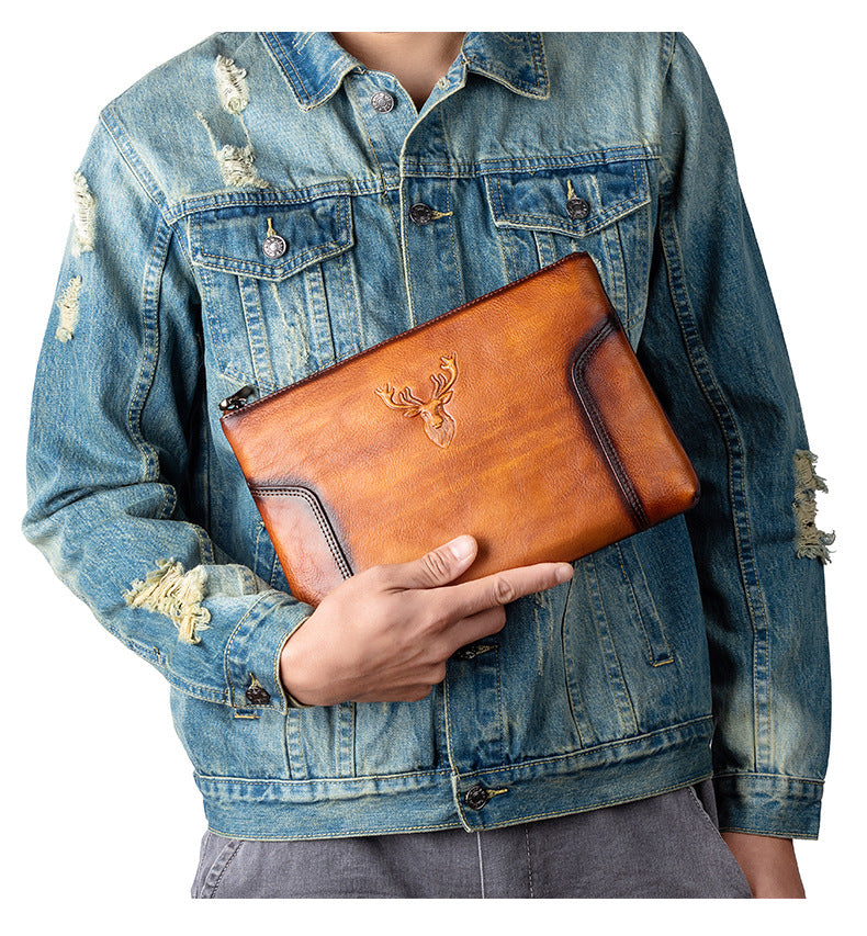 Men's Clutch Bag Genuine Cowhide Leather Casual Men's Handbag