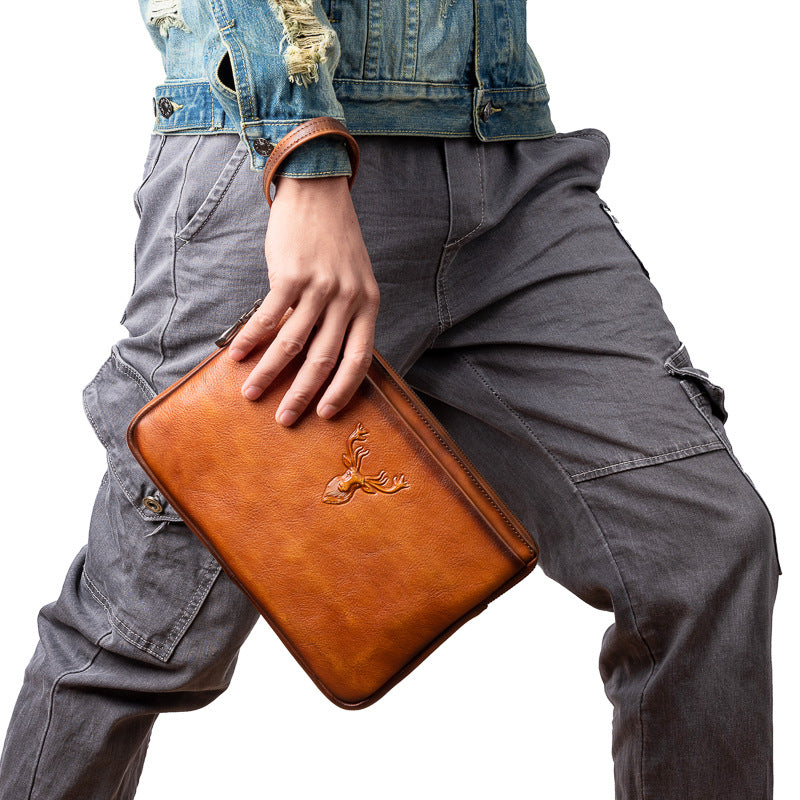 Men's Clutch Bag Genuine Cowhide Leather Retro Casual Men's Bag