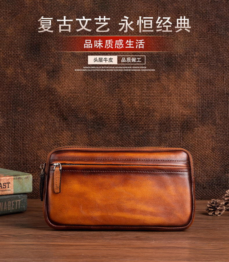 Men's Clutch Bag Genuine Cowhide Leather Casual Men's Handbag