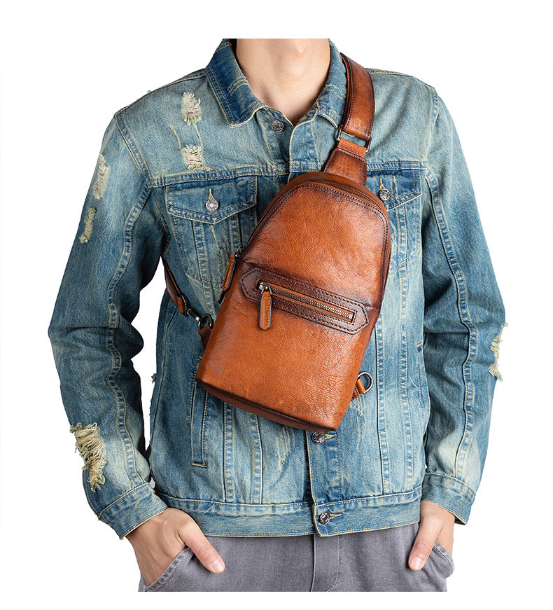 Men's Bust Bag Genuine Cowhide Leather Fashion Business Men's Crossbody Bag