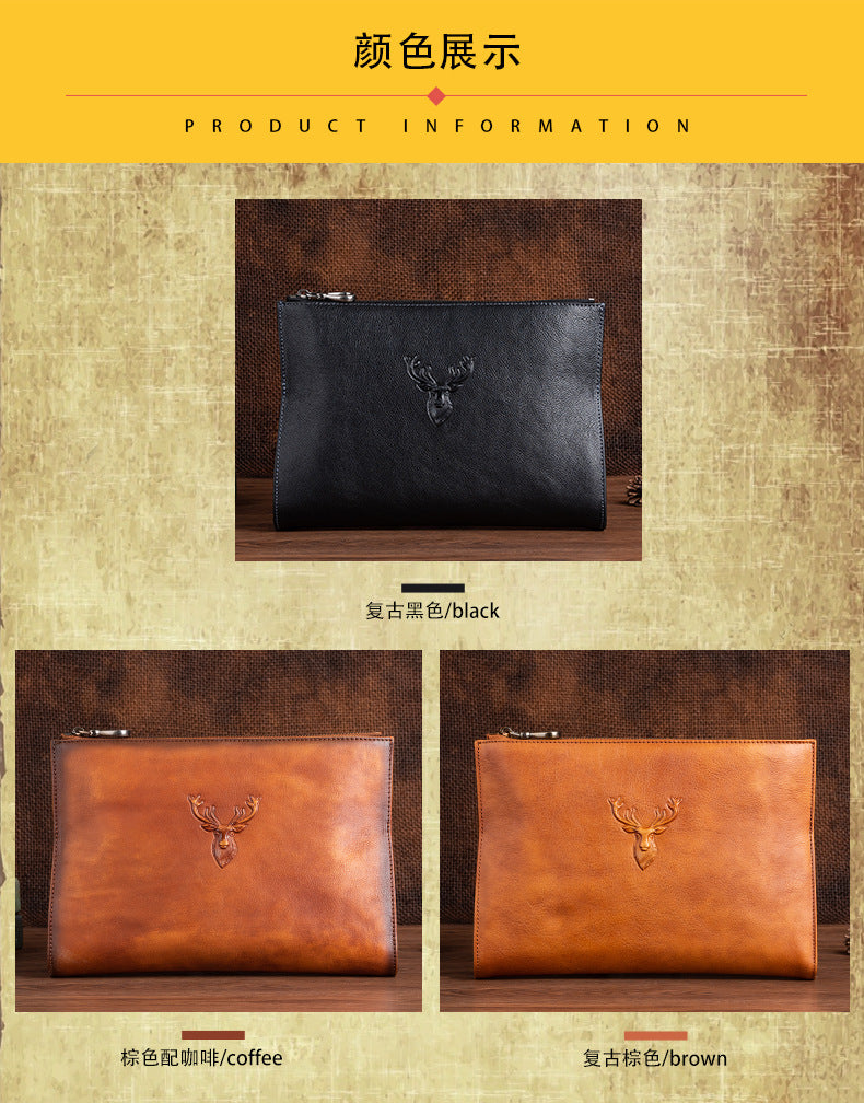 Men's Clutch Bag Genuine Cowhide Leather Retro Casual Men's Handbag