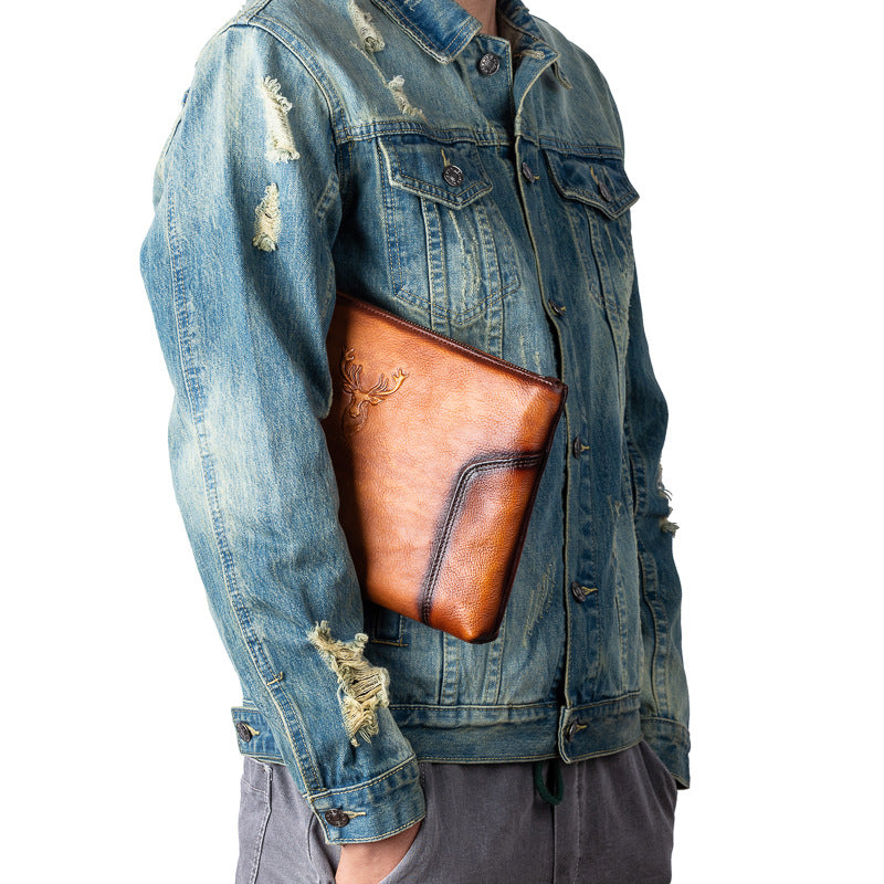 Men's Clutch Bag Genuine Cowhide Leather Casual Men's Handbag