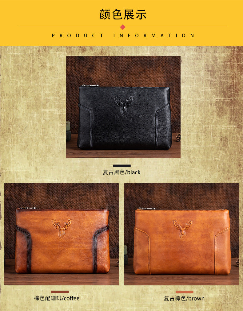 Men's Clutch Bag Genuine Cowhide Leather Casual Men's Handbag