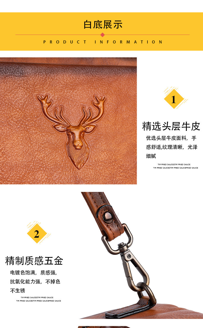 Men's Clutch Bag Genuine Cowhide Leather Retro Casual Men's Bag