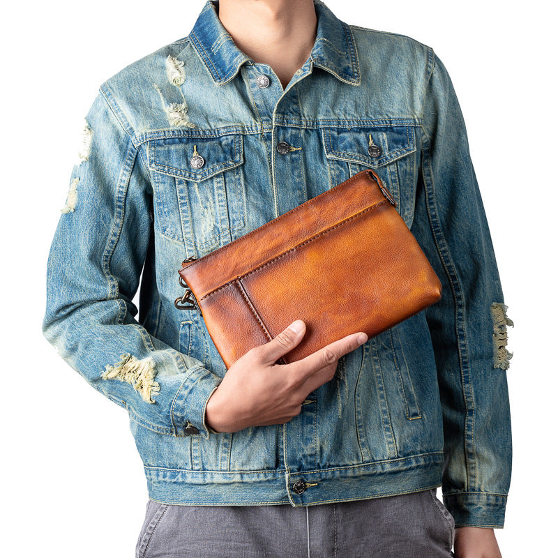 Men's Clutch Bag Genuine Cowhide Leather Casual Men's Handbag