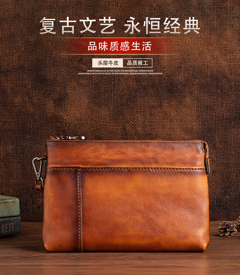 Men's Clutch Bag Genuine Cowhide Leather Casual Men's Handbag