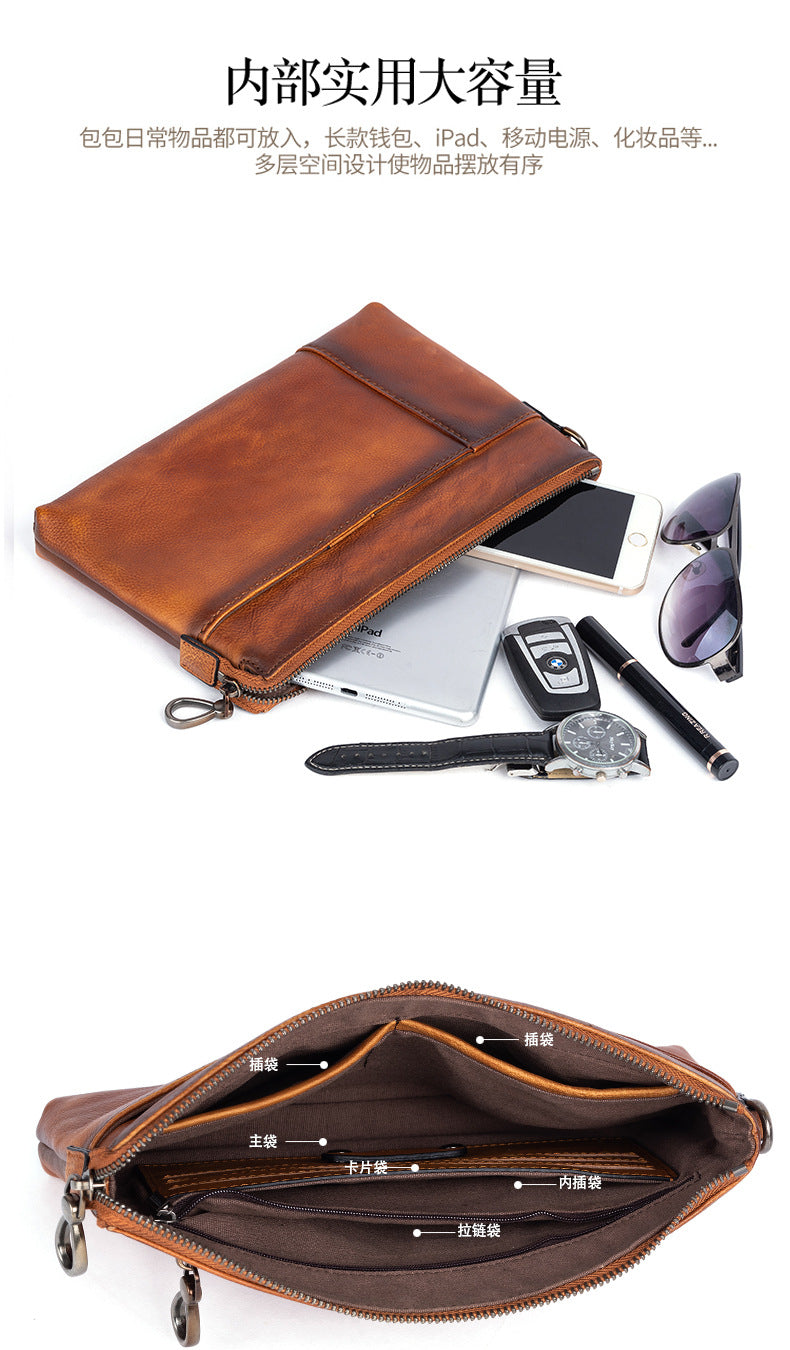 Men's Clutch Bag Genuine Cowhide Leather Casual Men's Handbag