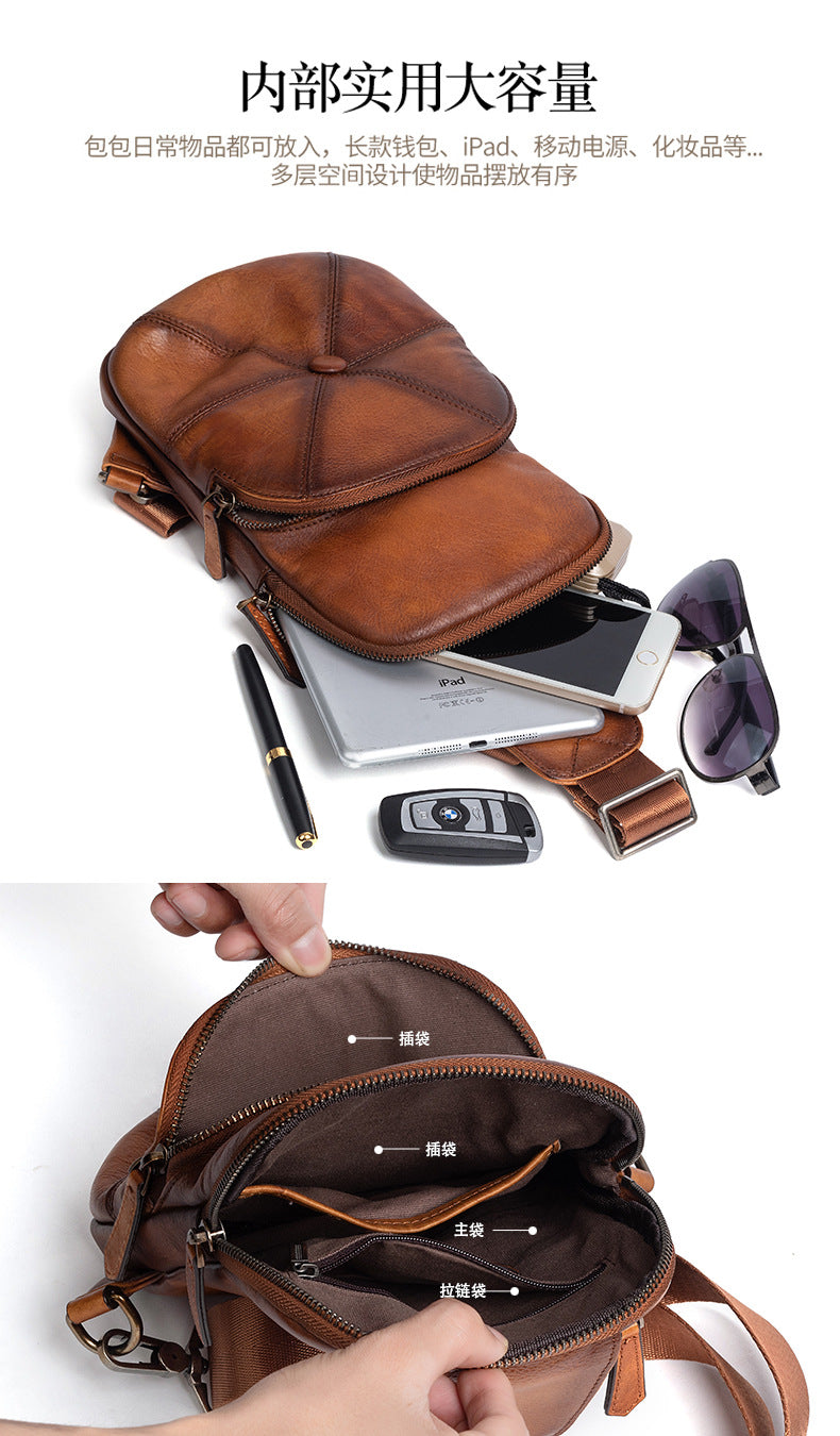 Men's bust bag Genuine cowhide leather business crossbody bag for men