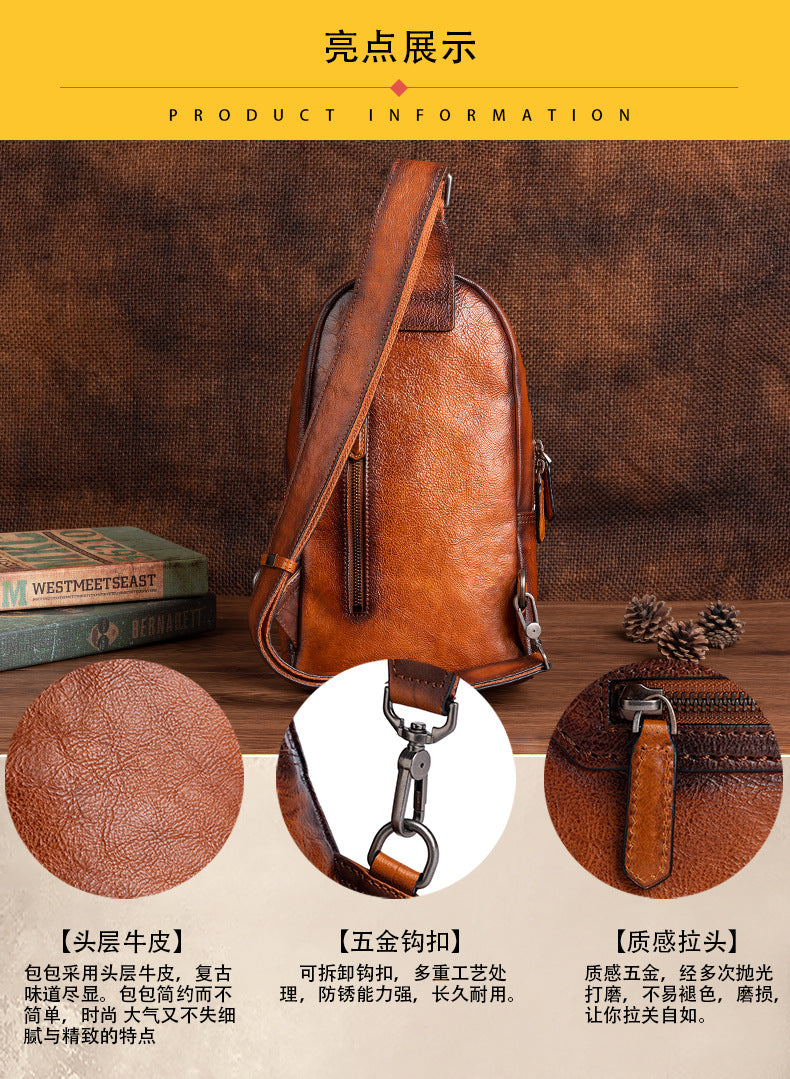 Men's Bust Bag Genuine Cowhide Leather Fashion Business Men's Crossbody Bag