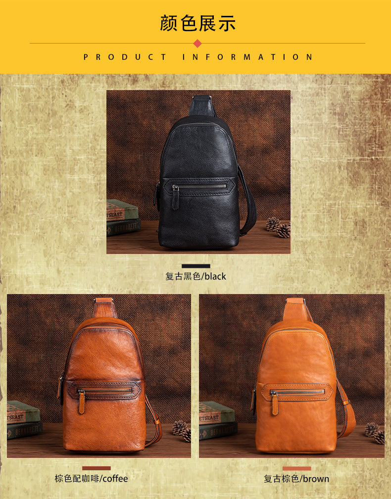 Men's Bust Bag Genuine Cowhide Leather Fashion Business Men's Crossbody Bag
