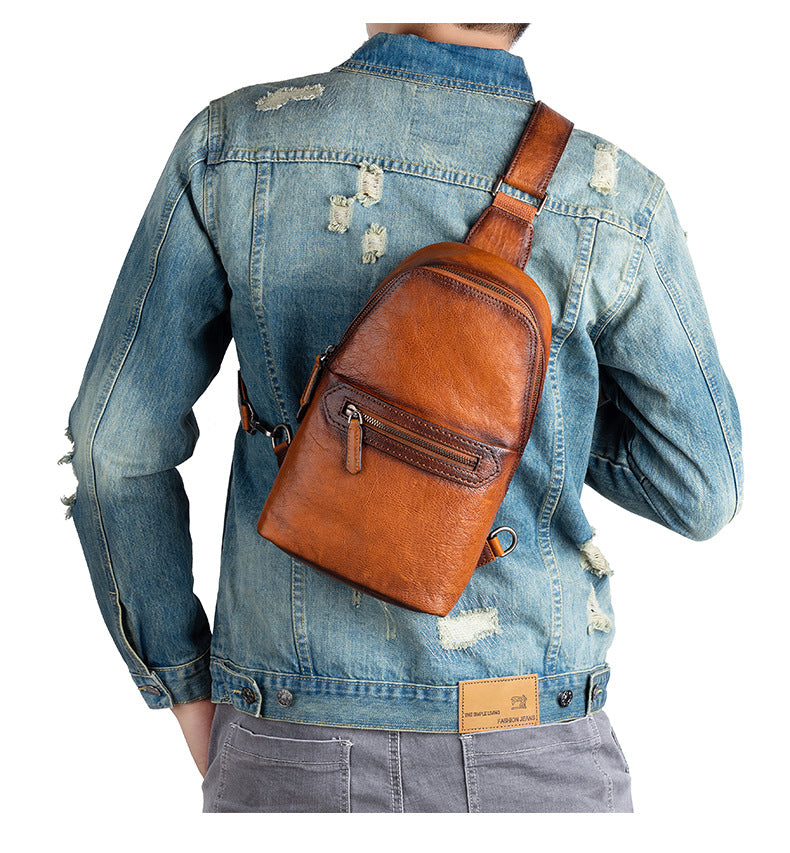 Men's Bust Bag Genuine Cowhide Leather Fashion Business Men's Crossbody Bag
