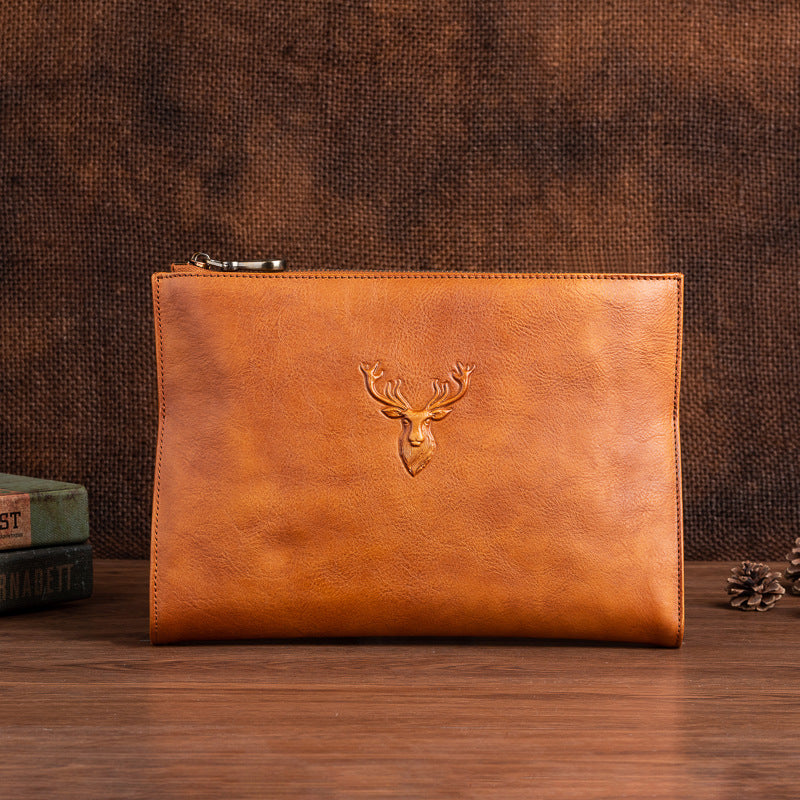 Men's Clutch Bag Genuine Cowhide Leather Retro Casual Men's Handbag